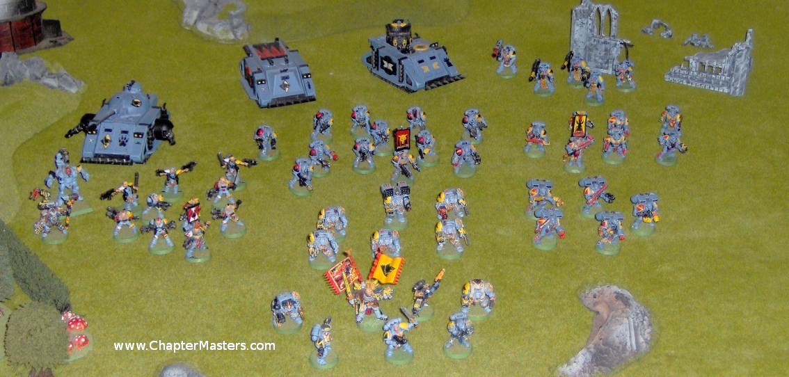 Second edition space wolf army. Rhino, Razor back with Lascanons and Plasma guns, Preditor with Auto Canon, Castellan Robot, Iron Priestm
space wolve